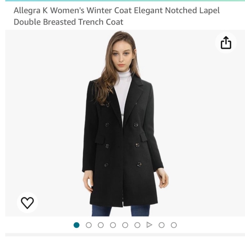 Allegra K Women's Winter Coat Double Breasted Trench Pea Coat - size small